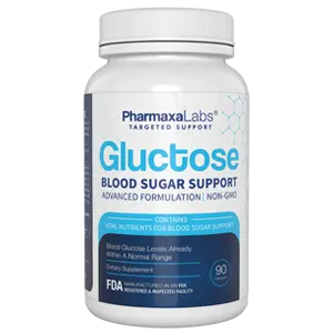 A bottle of PharmaxaLabs Gluctose for Blood Sugar Support