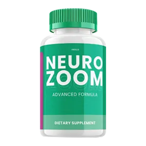 A bottle of dietary supplements called NeuroZoom with a gray background